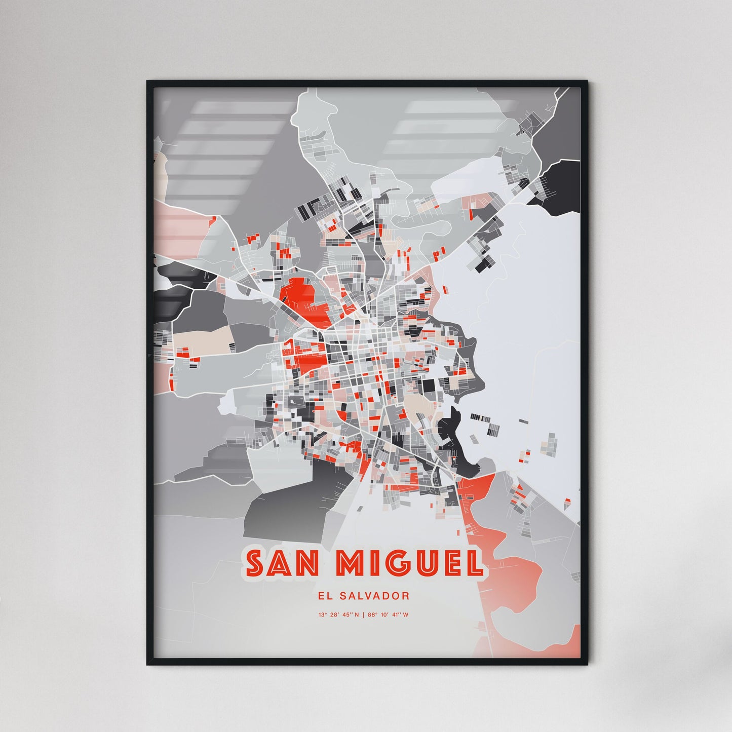 Colorful SAN MIGUEL EL SALVADOR Fine Art Map Modern