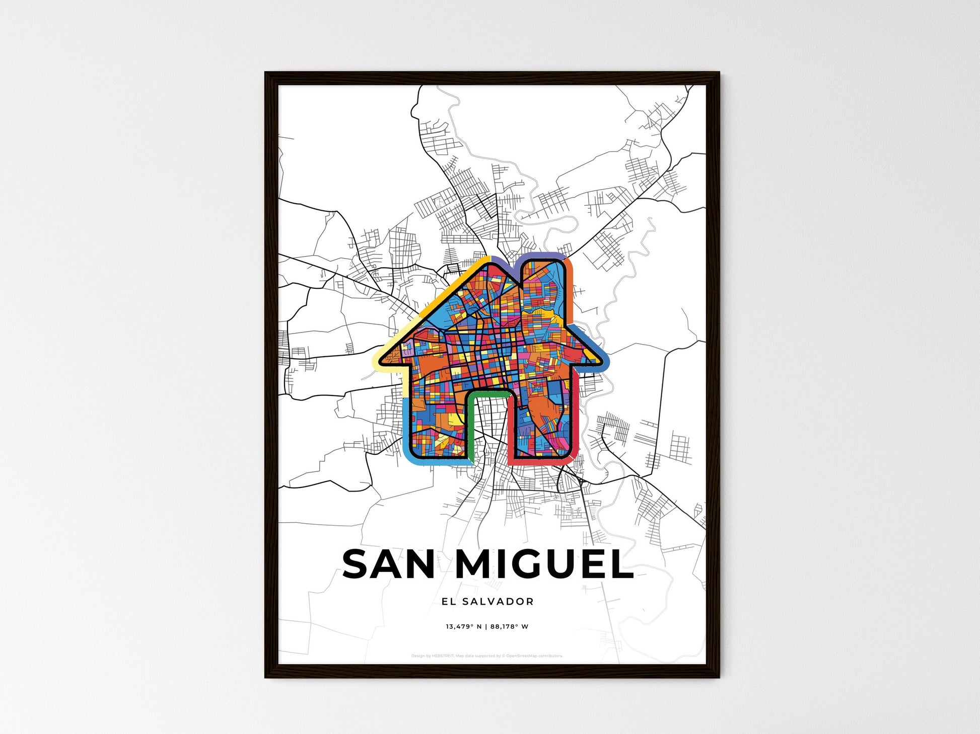 SAN MIGUEL EL SALVADOR minimal art map with a colorful icon. Style 3