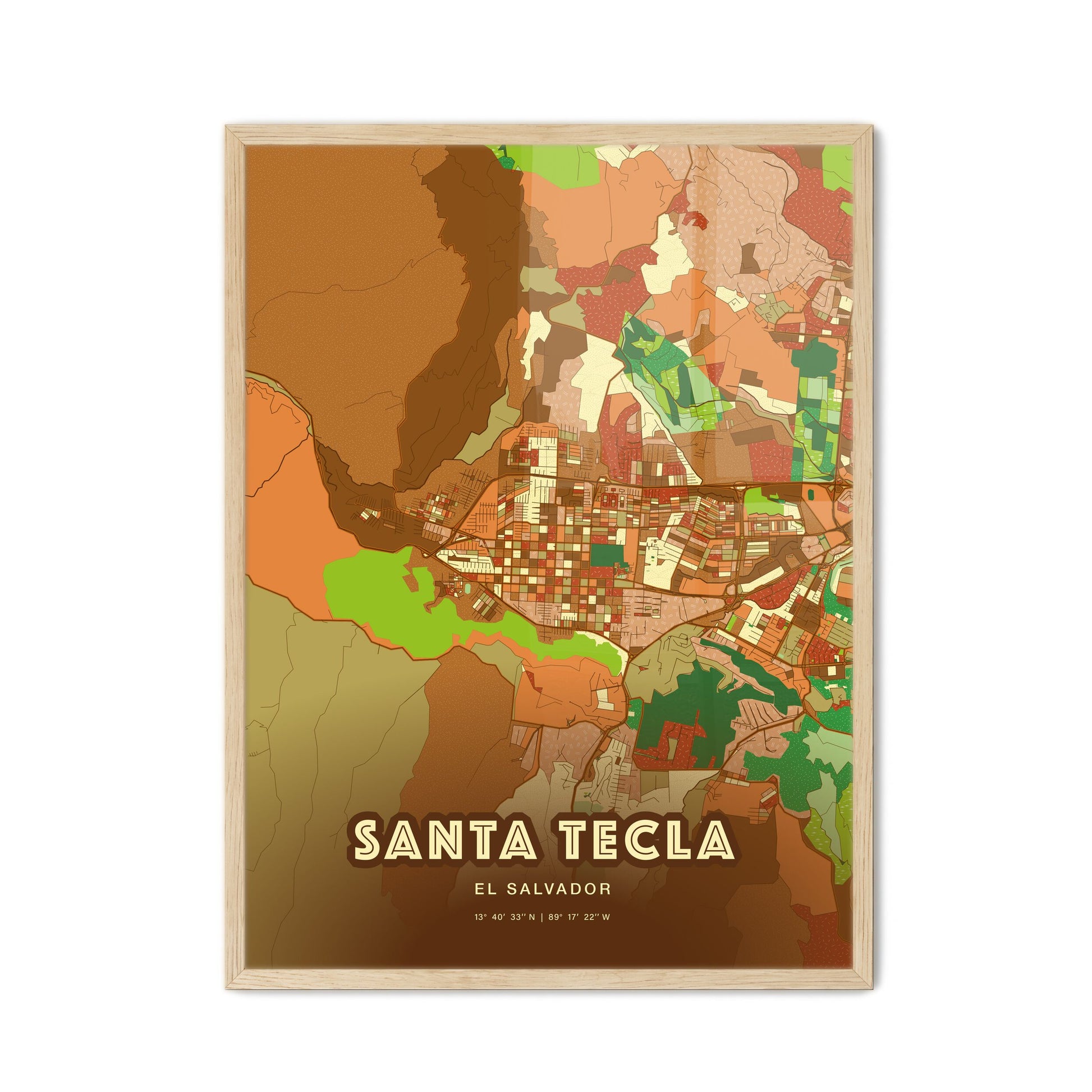 Colorful SANTA TECLA EL SALVADOR Fine Art Map Farmhouse