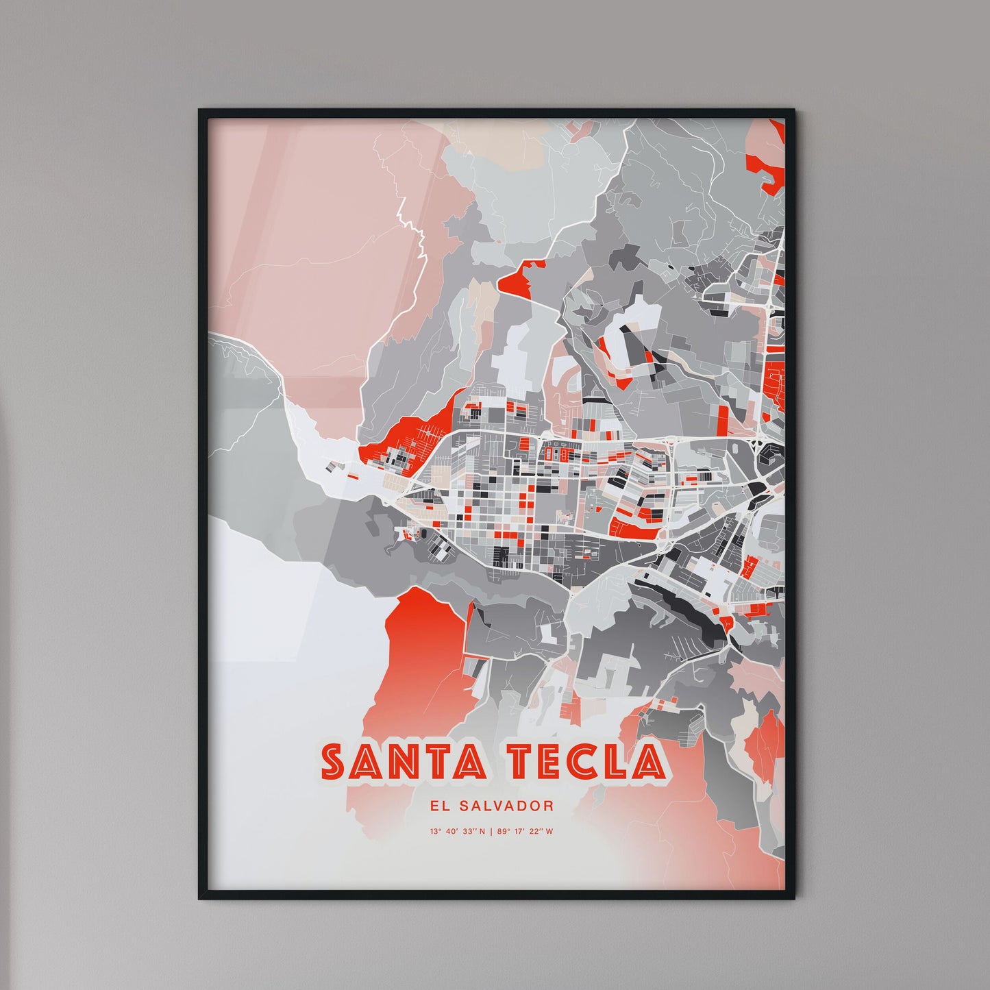 Colorful SANTA TECLA EL SALVADOR Fine Art Map Modern