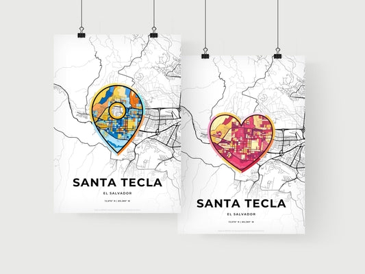 SANTA TECLA EL SALVADOR minimal art map with a colorful icon. Where it all began, Couple map gift.