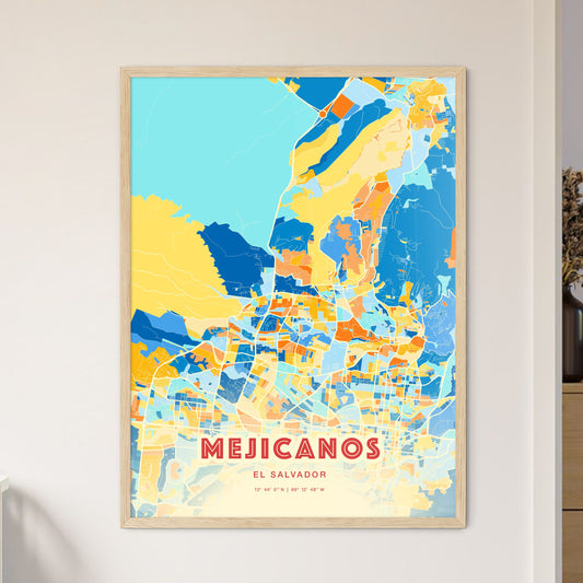 Colorful MEJICANOS EL SALVADOR Fine Art Map Blue Orange