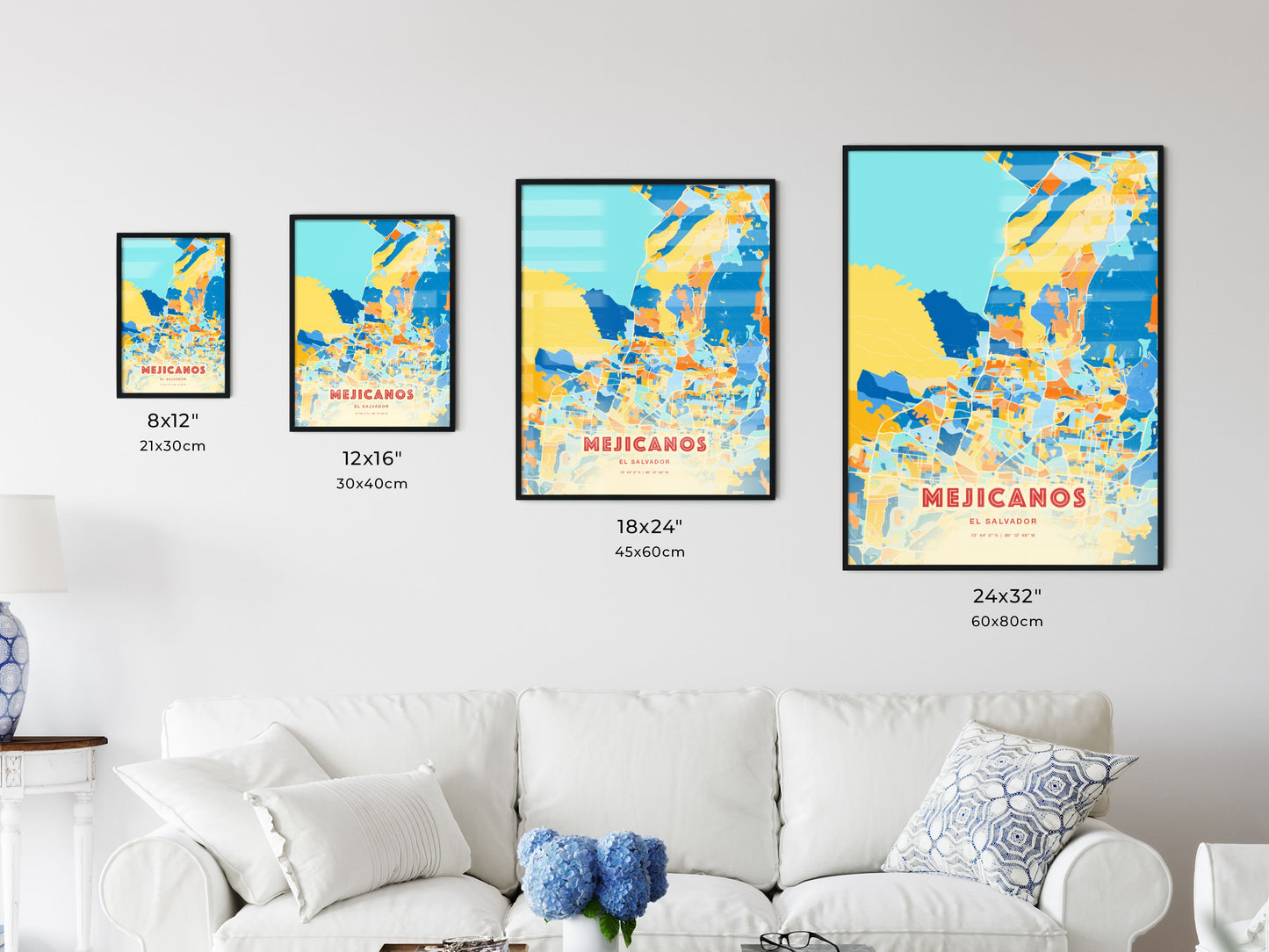 Colorful MEJICANOS EL SALVADOR Fine Art Map Blue Orange