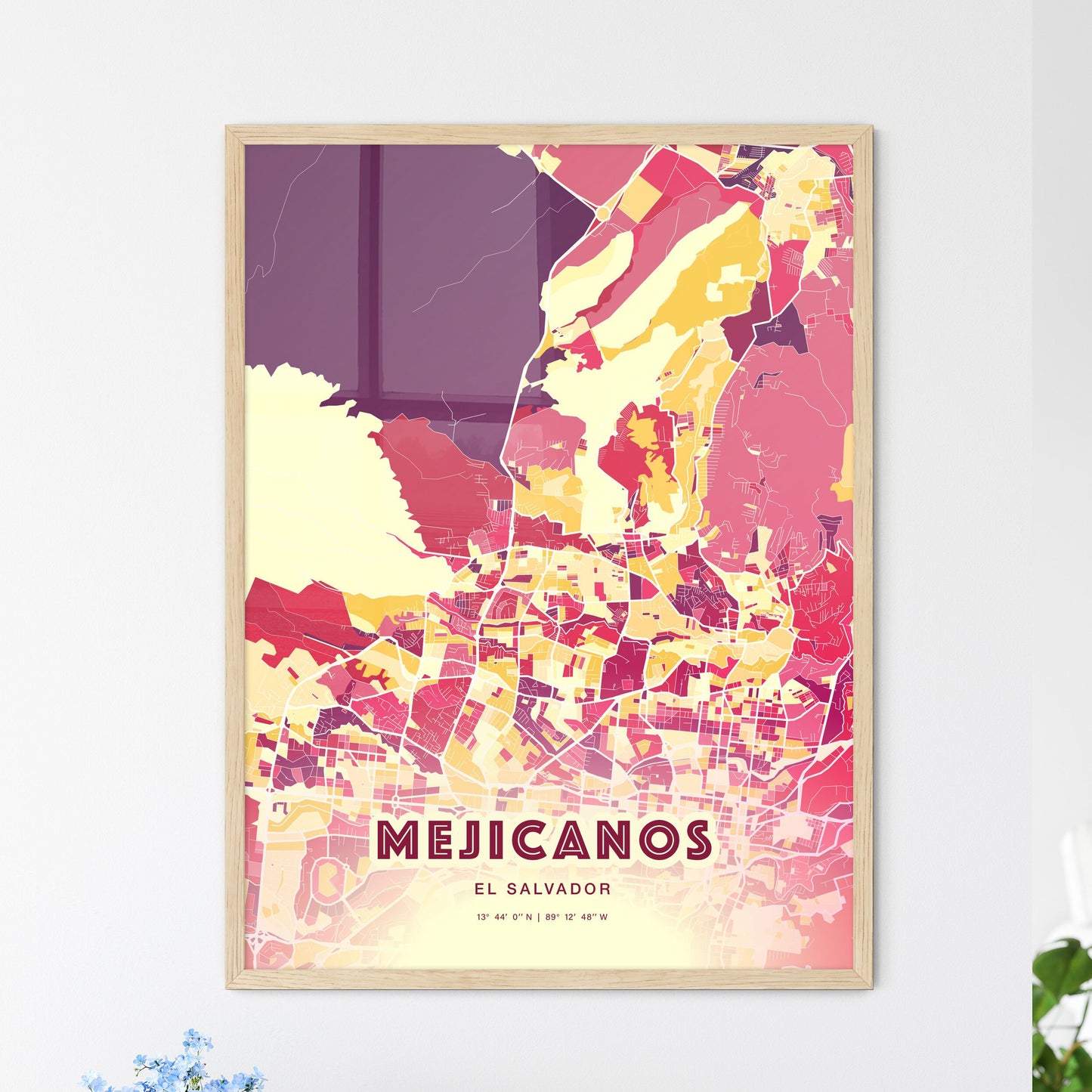 Colorful MEJICANOS EL SALVADOR Fine Art Map Hot Red