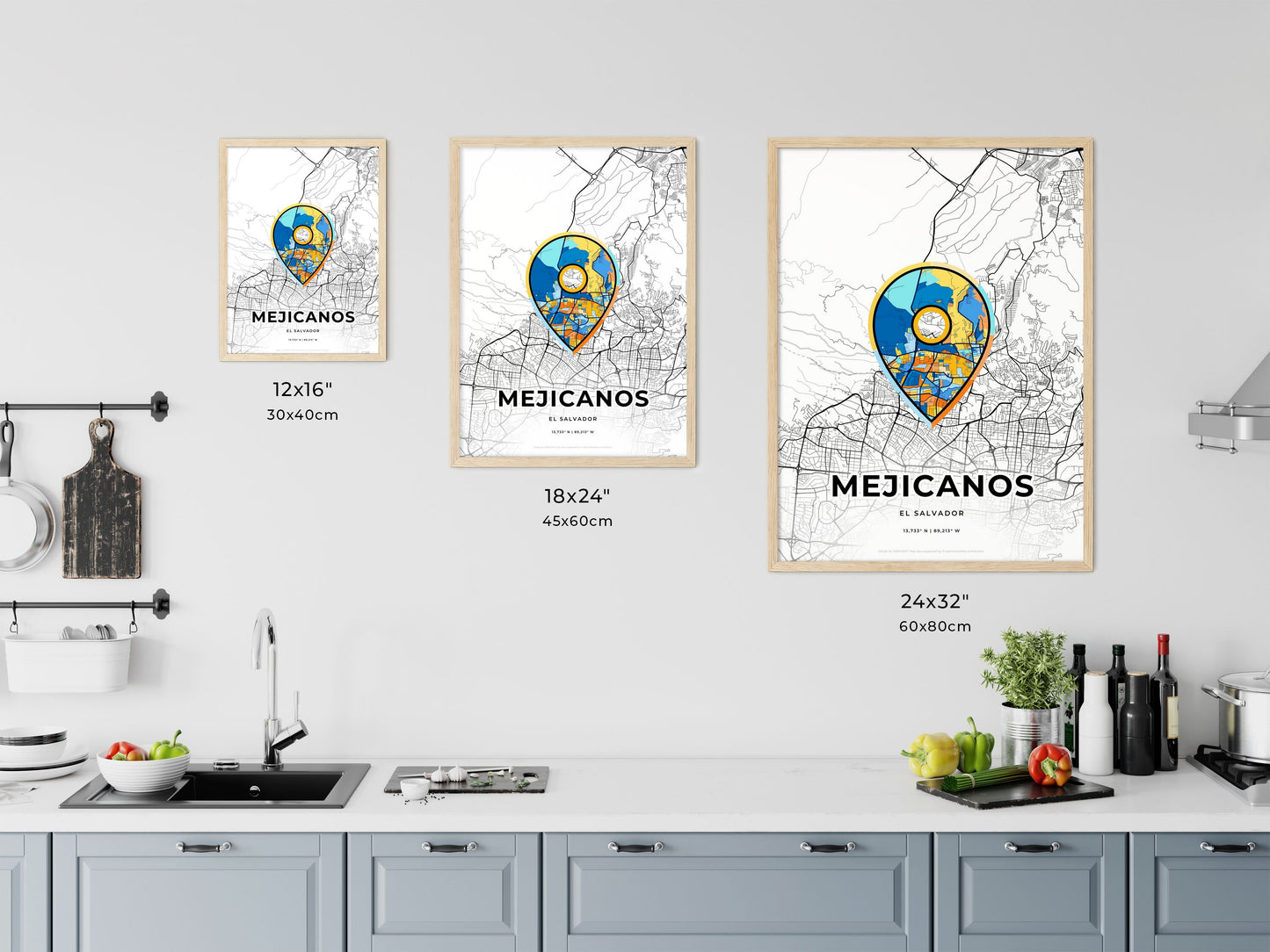 Mejicanos El Salvador art map size chart