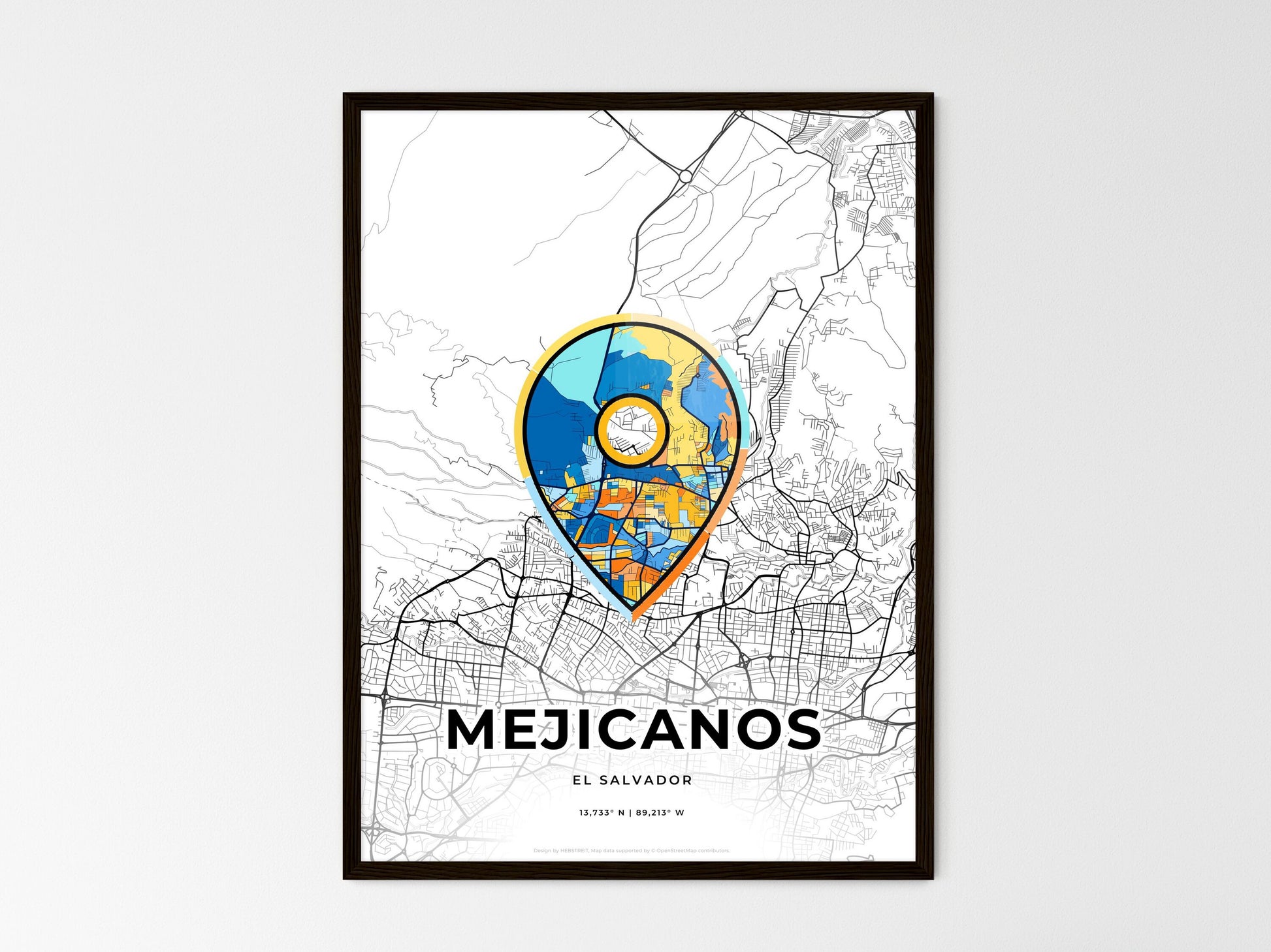 Mejicanos El Salvador wedding art map with pointer icon