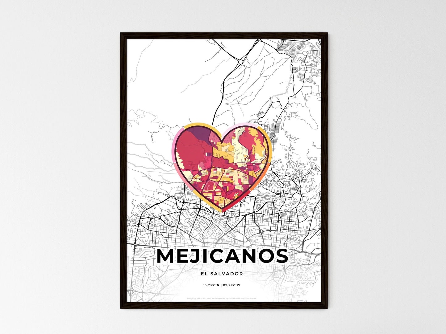 Mejicanos El Salvador wedding art map with heart icon