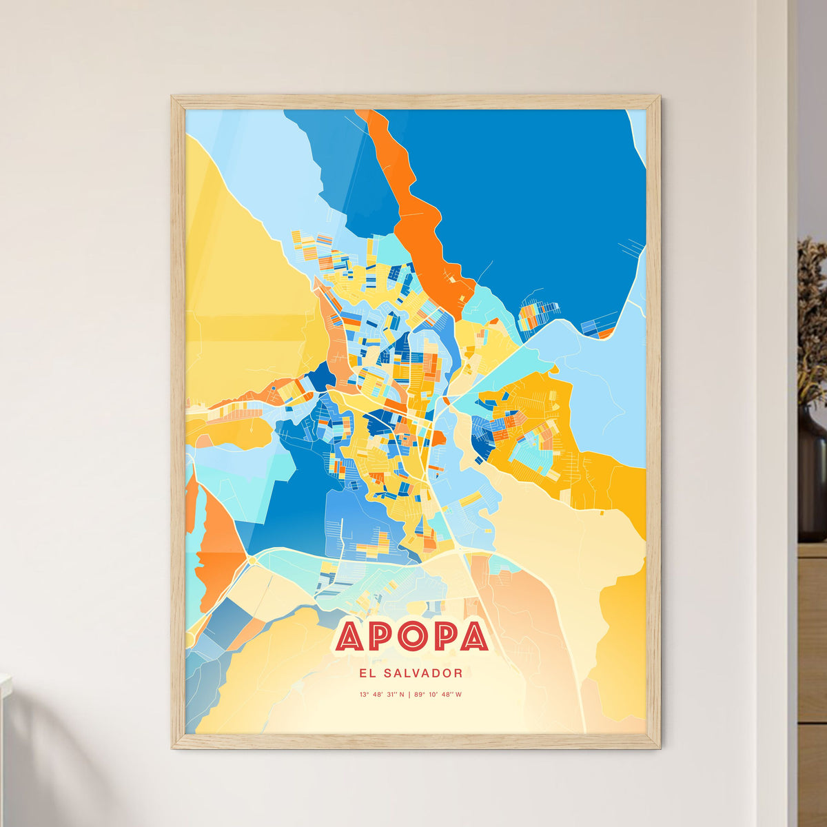 Colorful APOPA EL SALVADOR Fine Art Map Blue Orange