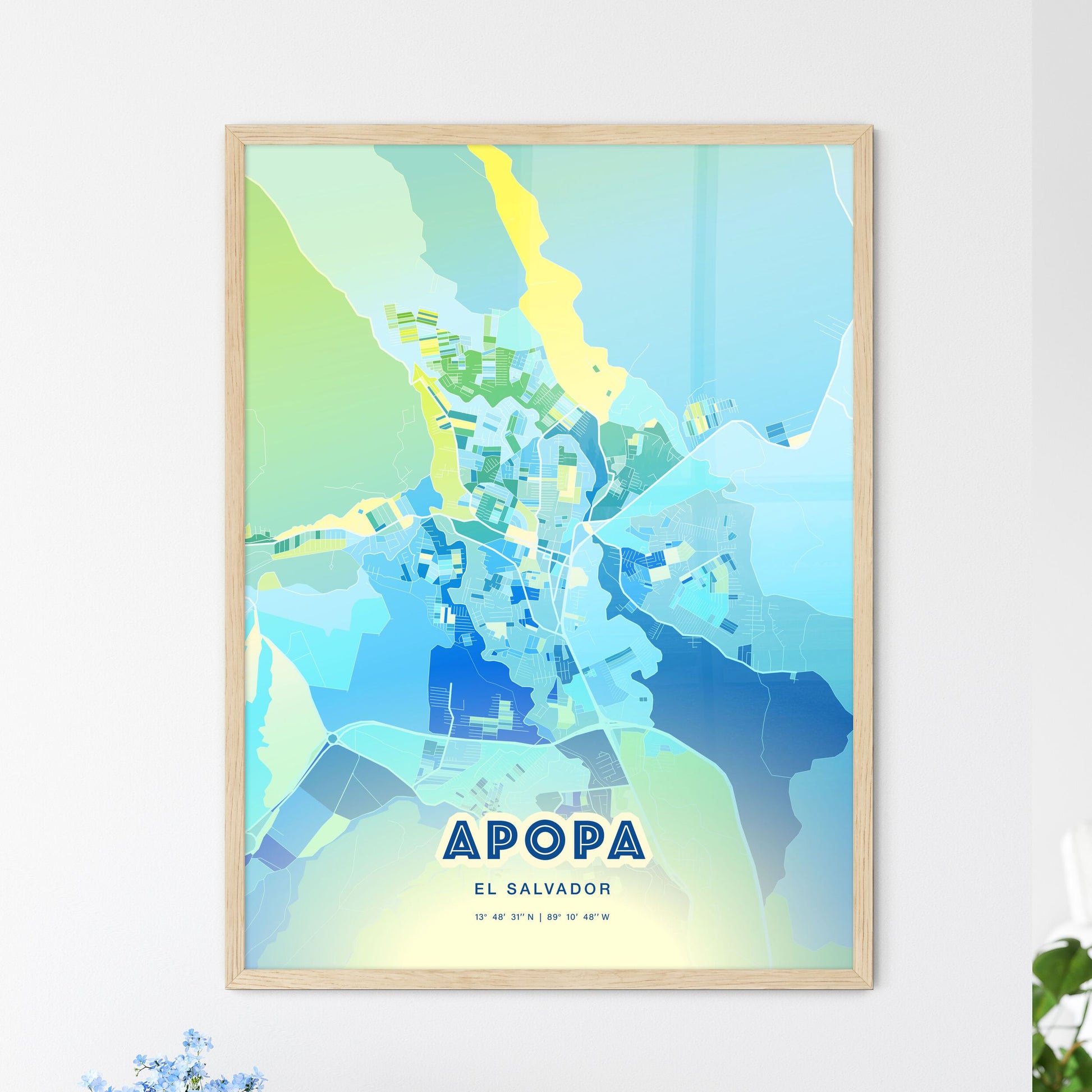 Colorful APOPA EL SALVADOR Fine Art Map Cool Blue