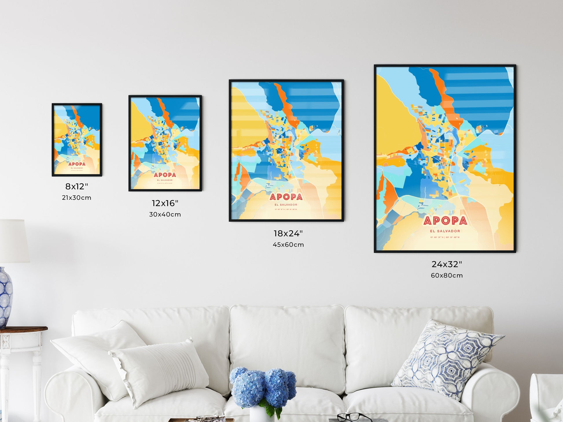 Colorful APOPA EL SALVADOR Fine Art Map Blue Orange