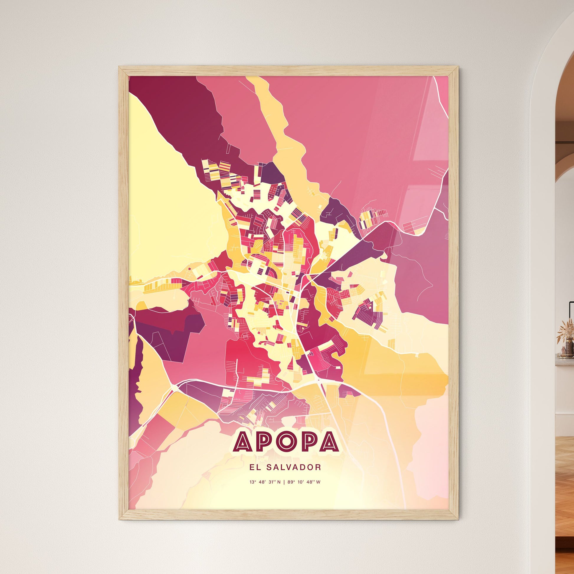 Colorful APOPA EL SALVADOR Fine Art Map Hot Red