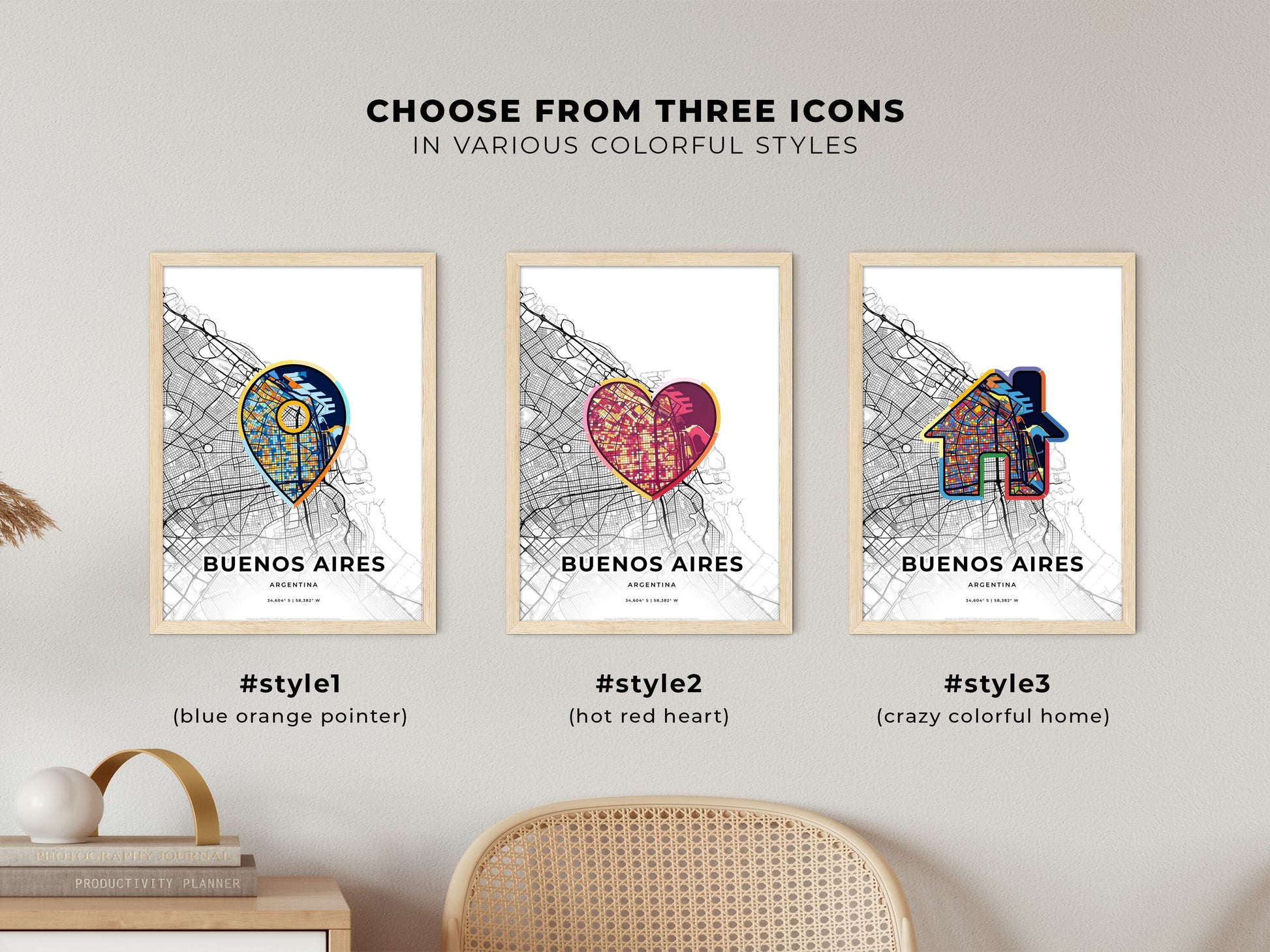 Buenos Aires Argentina maps with colorful icons