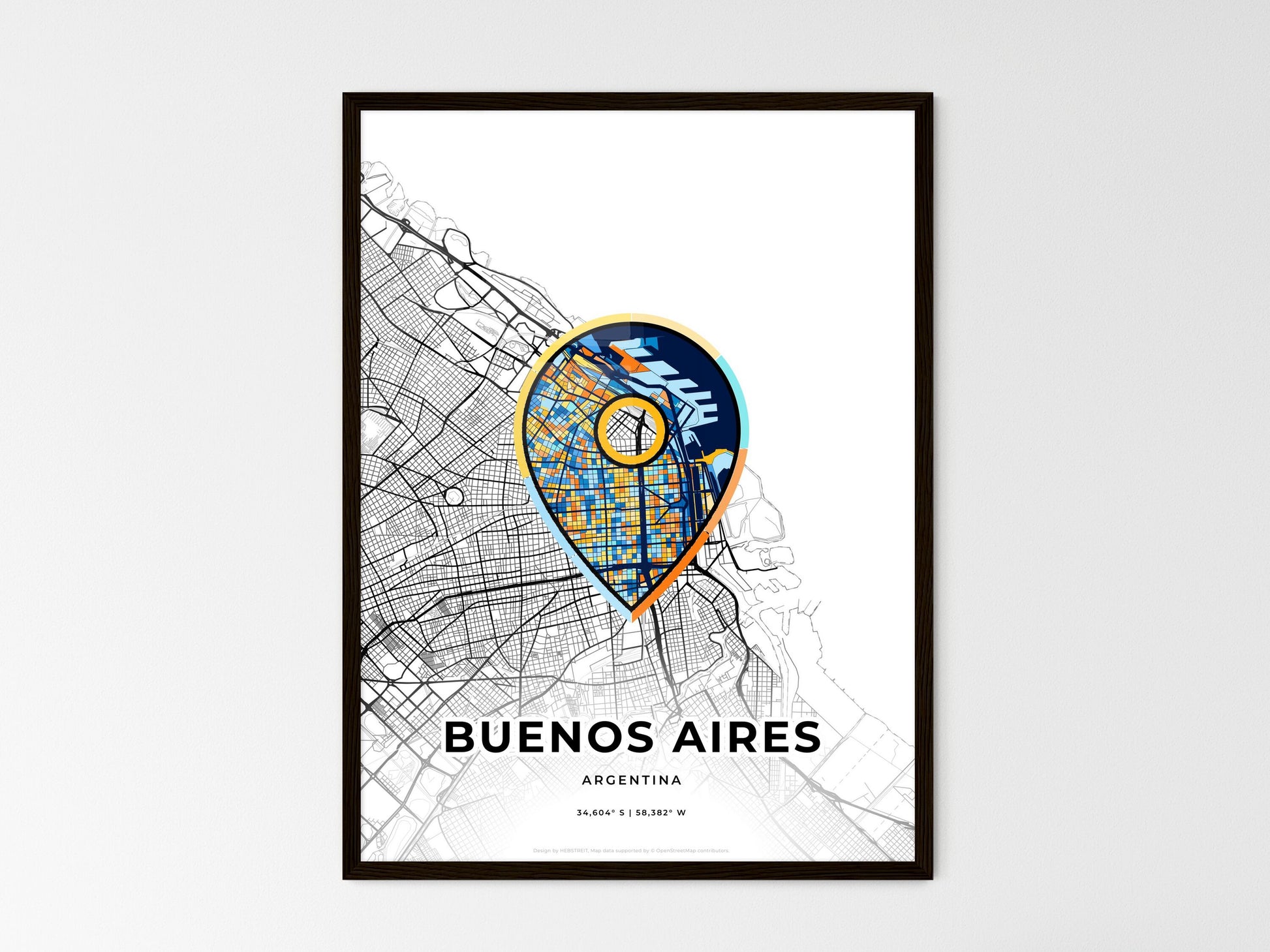Buenos Aires Argentina wedding art map with pointer icon