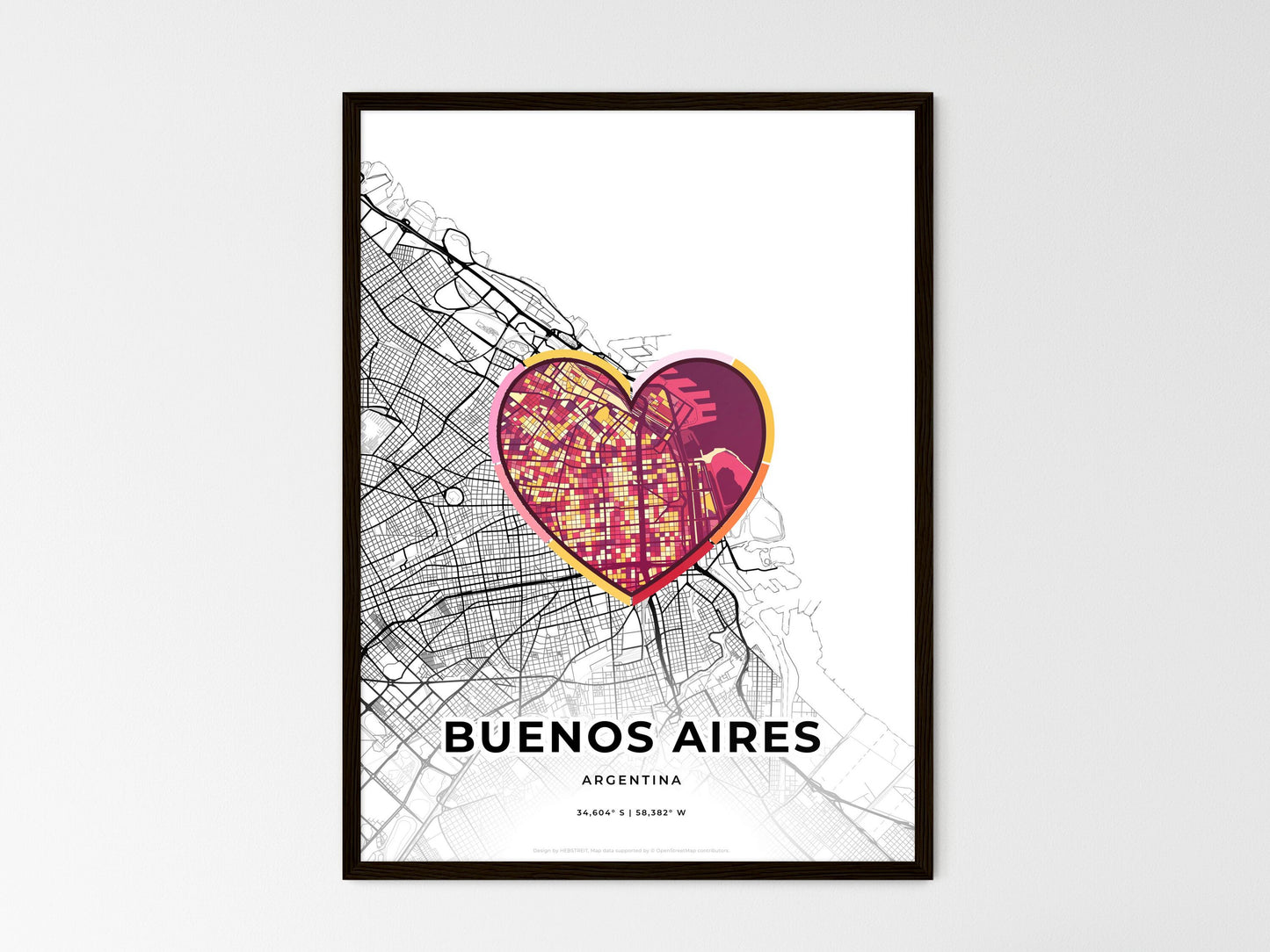 Buenos Aires Argentina wedding art map with heart icon