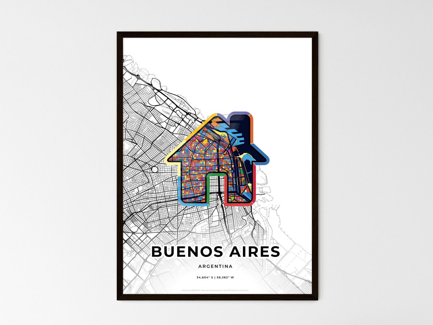 Buenos Aires Argentina wedding art map with home icon
