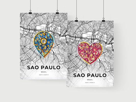 SAO PAULO BRAZIL minimal art map with a colorful icon. Where it all began, Couple map gift.