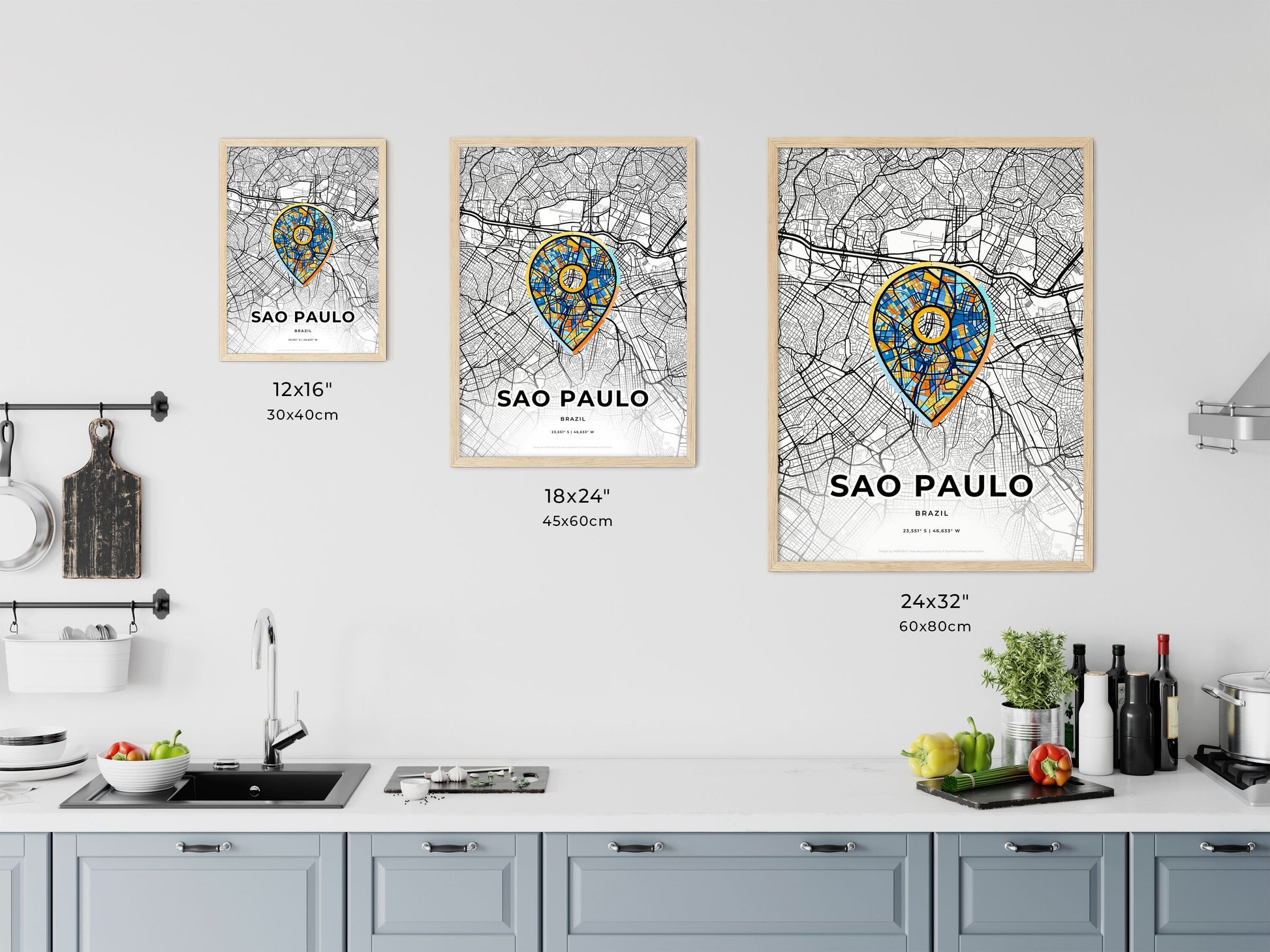 SAO PAULO BRAZIL minimal art map with a colorful icon. Where it all began, Couple map gift.
