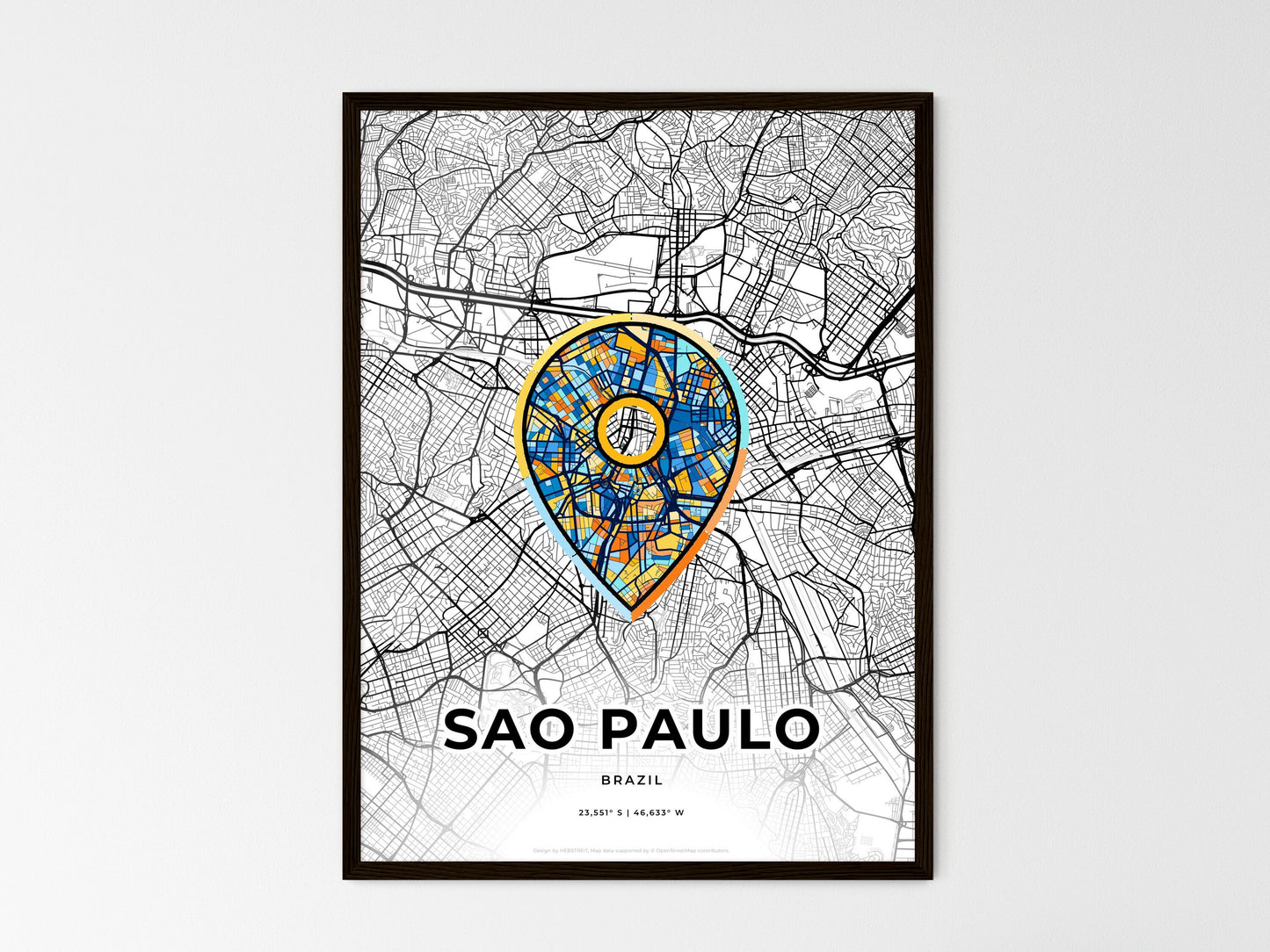 SAO PAULO BRAZIL minimal art map with a colorful icon. Where it all began, Couple map gift. Style 1