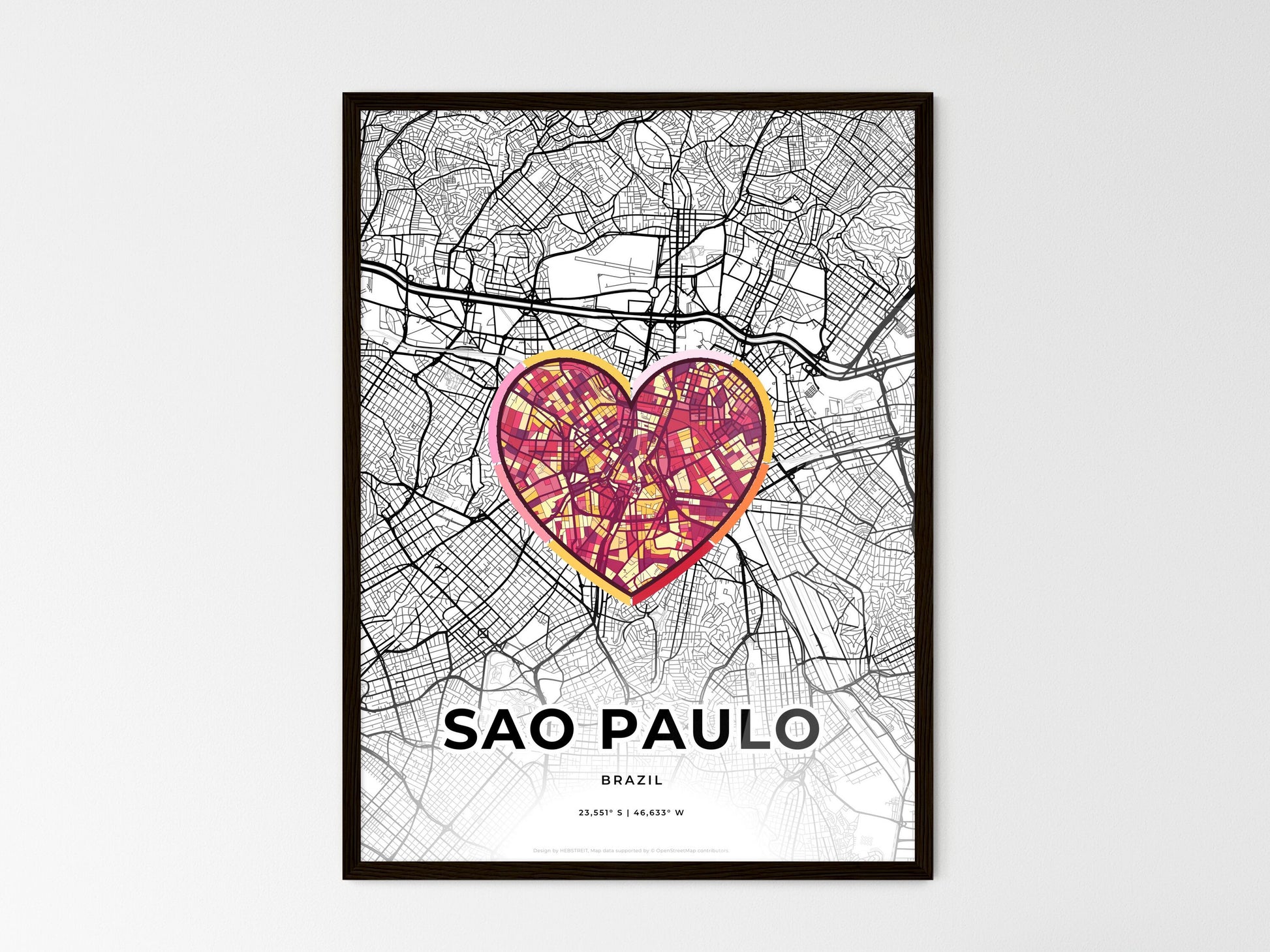 SAO PAULO BRAZIL minimal art map with a colorful icon. Where it all began, Couple map gift. Style 2