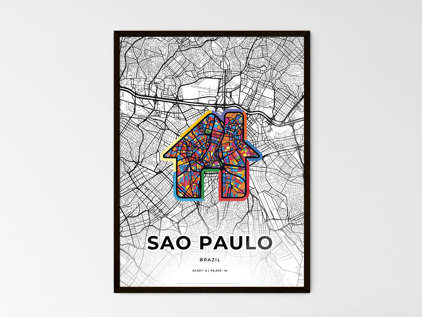 SAO PAULO BRAZIL minimal art map with a colorful icon. Where it all began, Couple map gift. Style 3