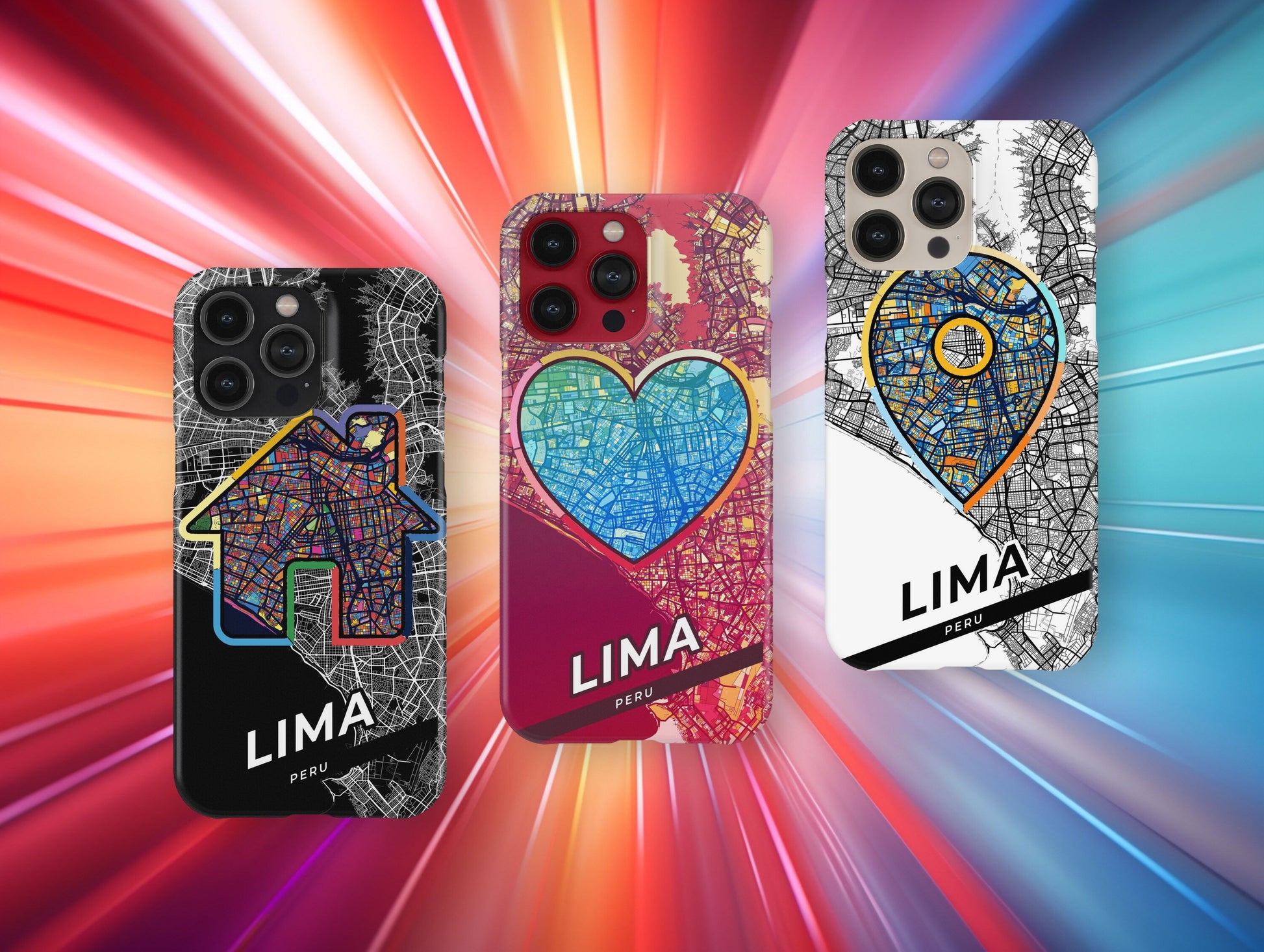 Lima Peru slim phone case with colorful icon. Birthday, wedding or housewarming gift. Couple match cases.
