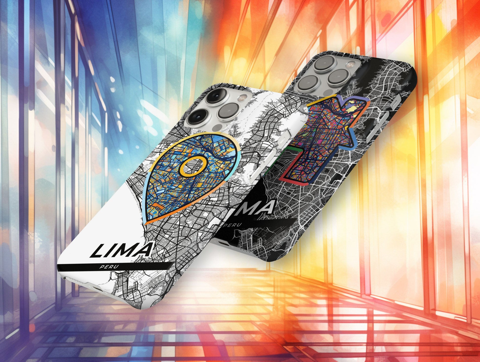 Lima Peru slim phone case with colorful icon. Birthday, wedding or housewarming gift. Couple match cases.