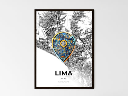 LIMA PERU minimal art map with a colorful icon. Where it all began, Couple map gift. Style 1
