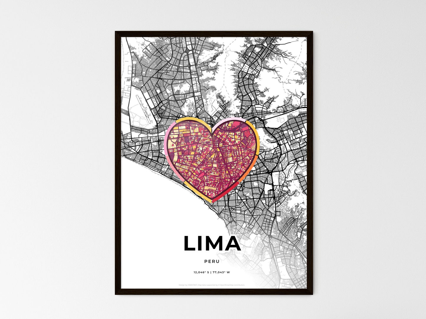 LIMA PERU minimal art map with a colorful icon. Where it all began, Couple map gift. Style 2