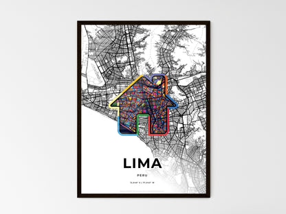 LIMA PERU minimal art map with a colorful icon. Where it all began, Couple map gift. Style 3
