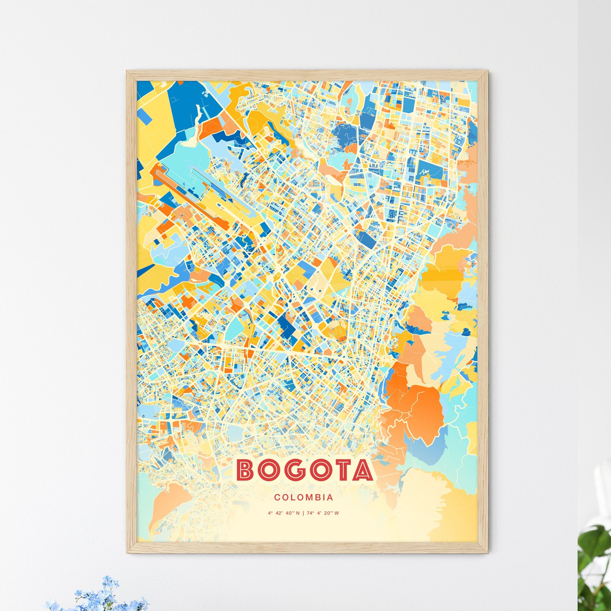 Colorful Bogota Colombia Fine Art Map Blue Orange