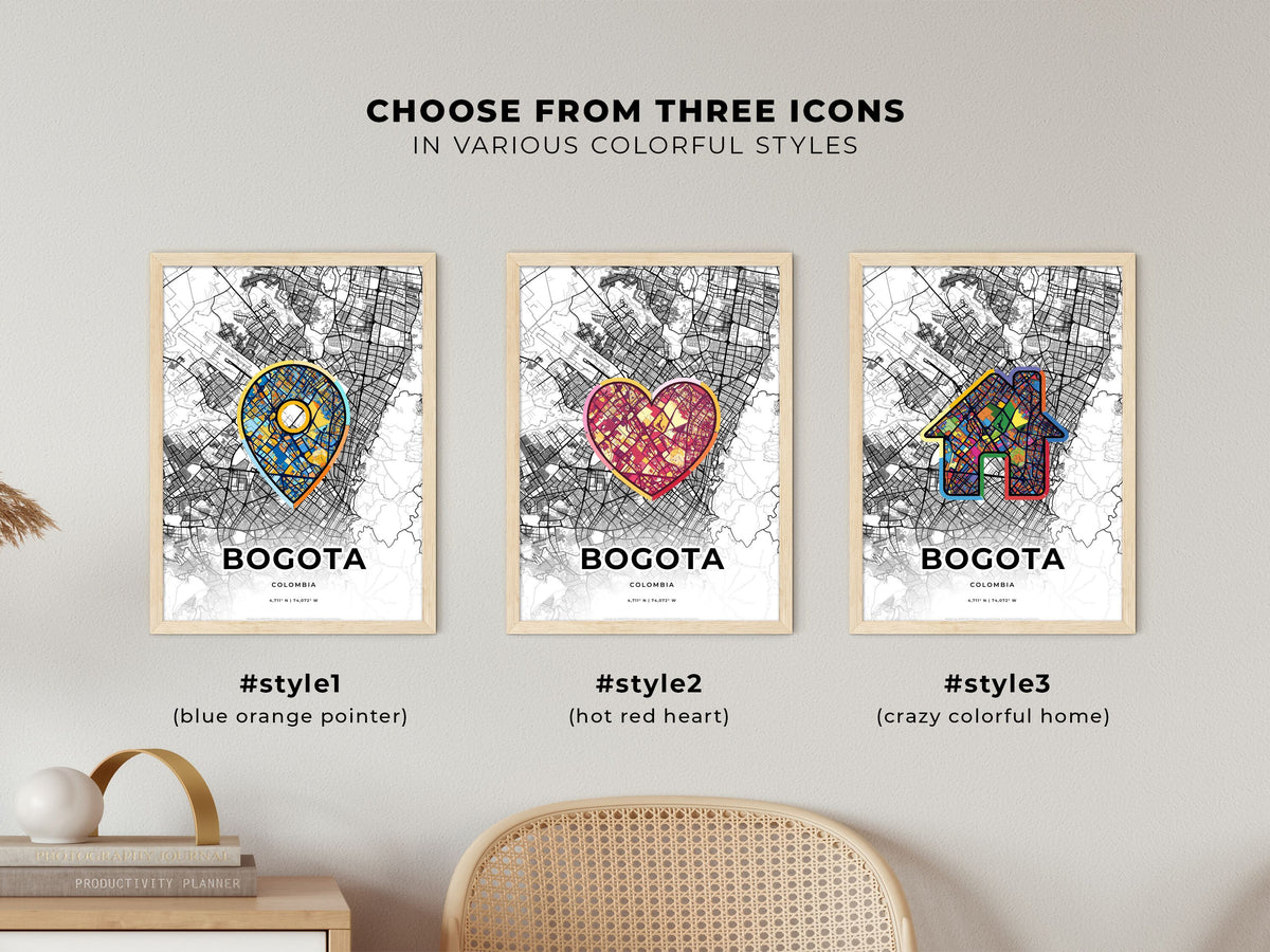 Bogota Colombia maps with colorful icons