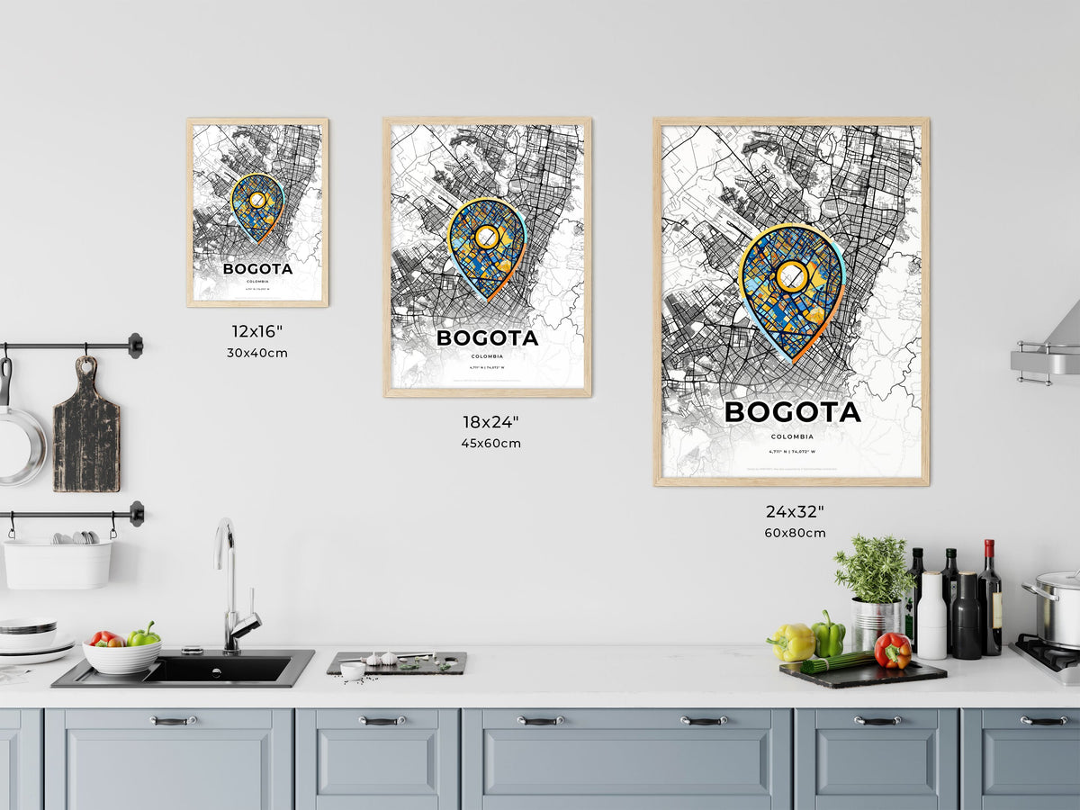 Bogota Colombia art map size chart