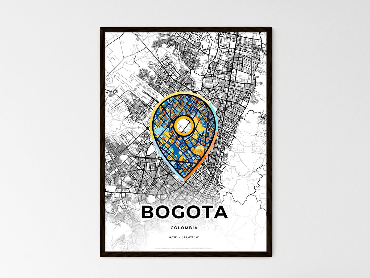 Bogota Colombia wedding art map with pointer icon