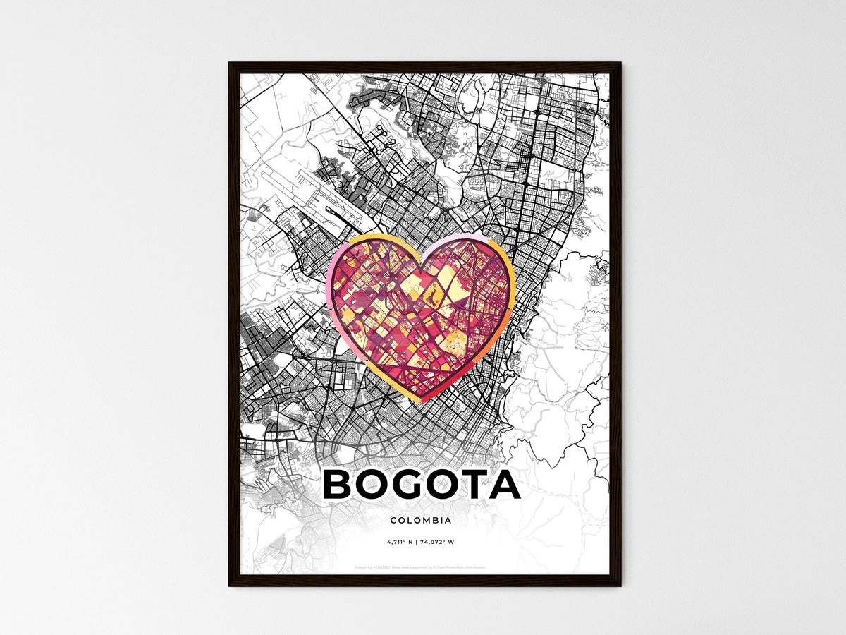 Bogota Colombia wedding art map with heart icon