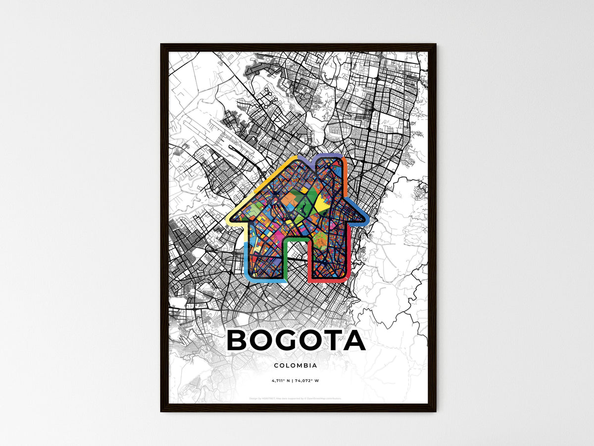 Bogota Colombia wedding art map with home icon