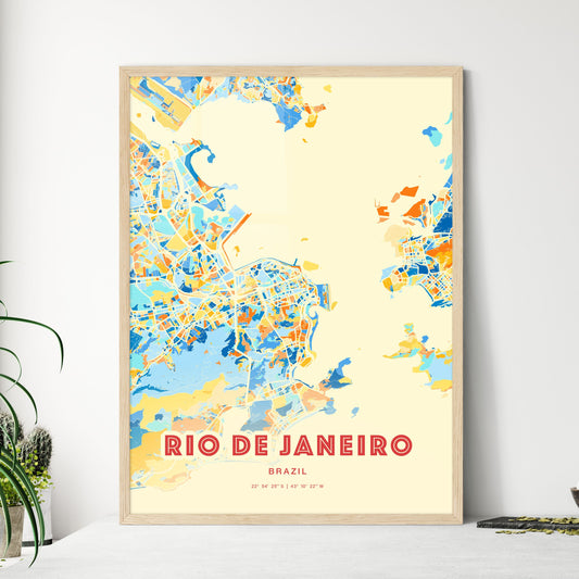 Colorful Rio De Janeiro Brazil Fine Art Map Blue Orange