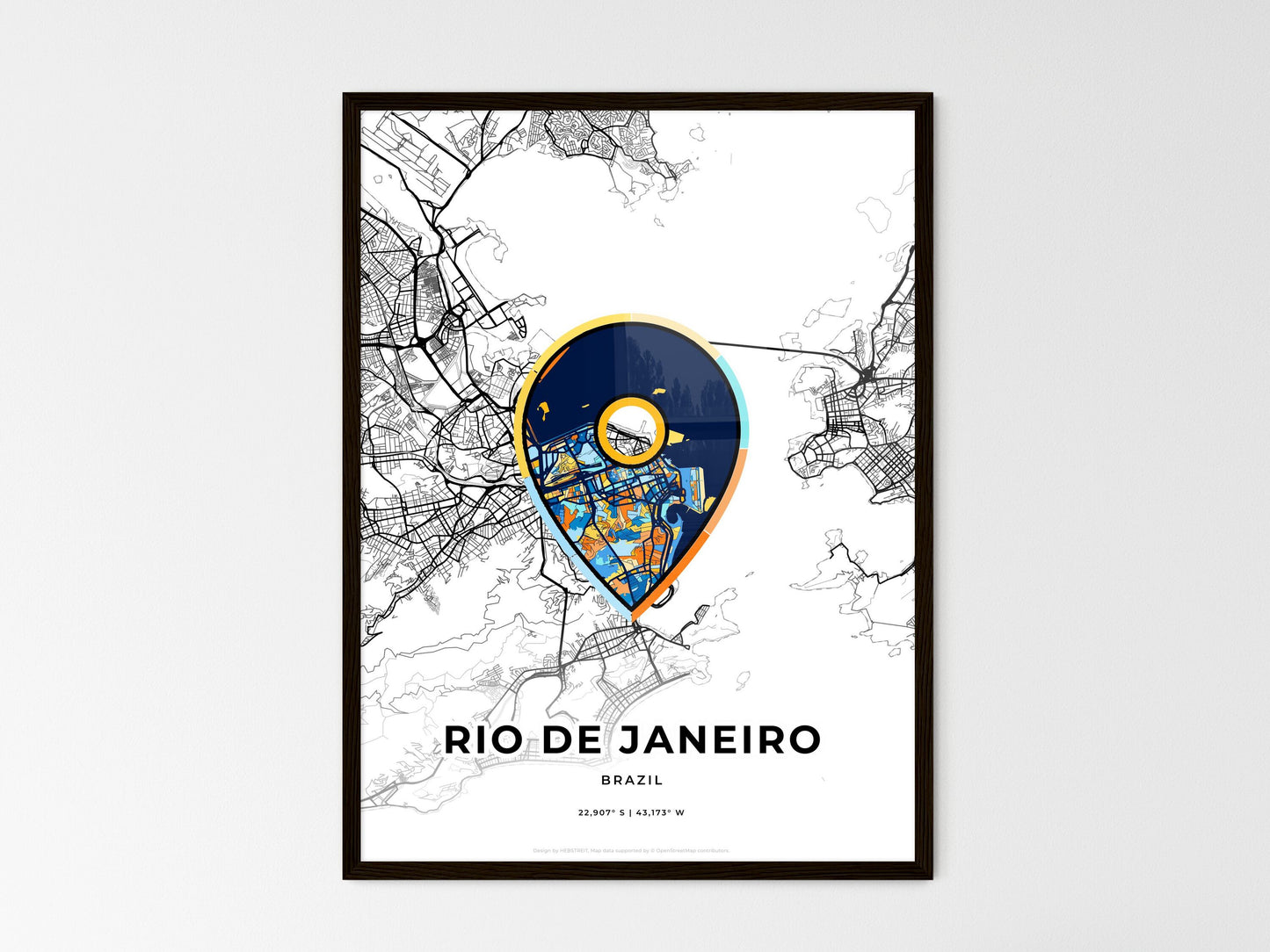 Rio De Janeiro Brazil wedding art map with pointer icon