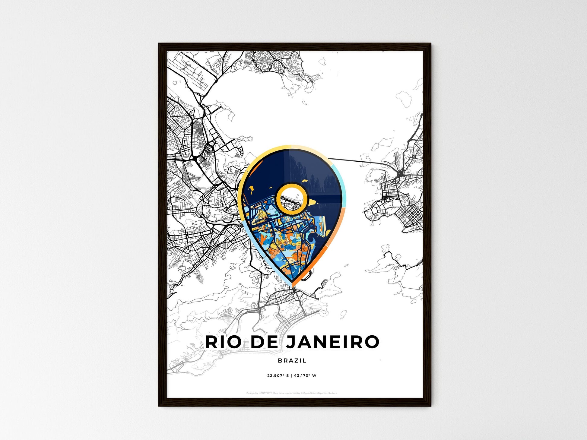 Rio De Janeiro Brazil wedding art map with pointer icon