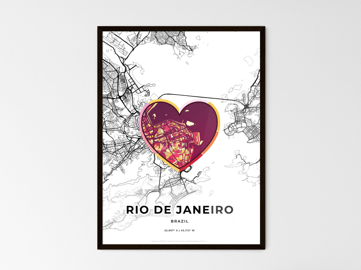 Rio De Janeiro Brazil wedding art map with heart icon