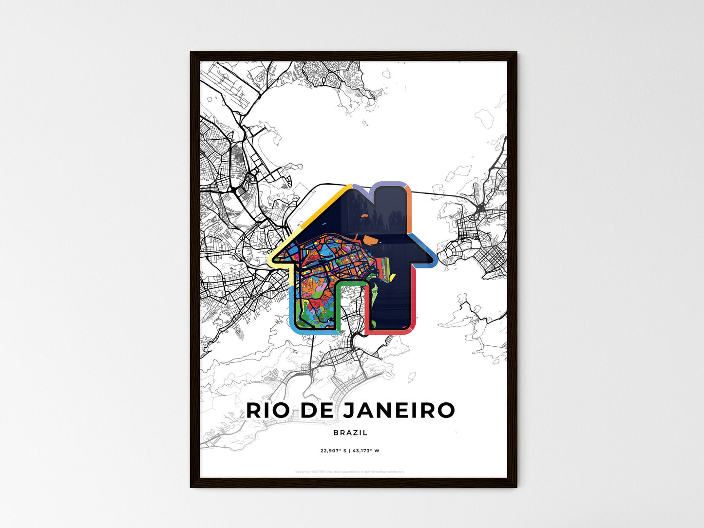 Rio De Janeiro Brazil wedding art map with home icon