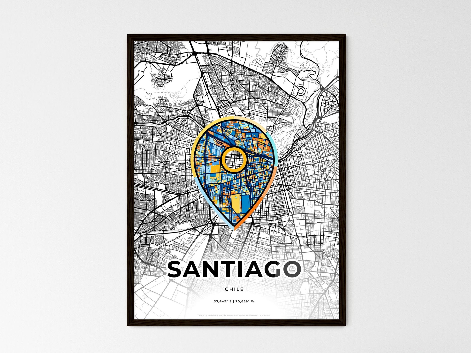 SANTIAGO CHILE minimal art map with a colorful icon. Style 1