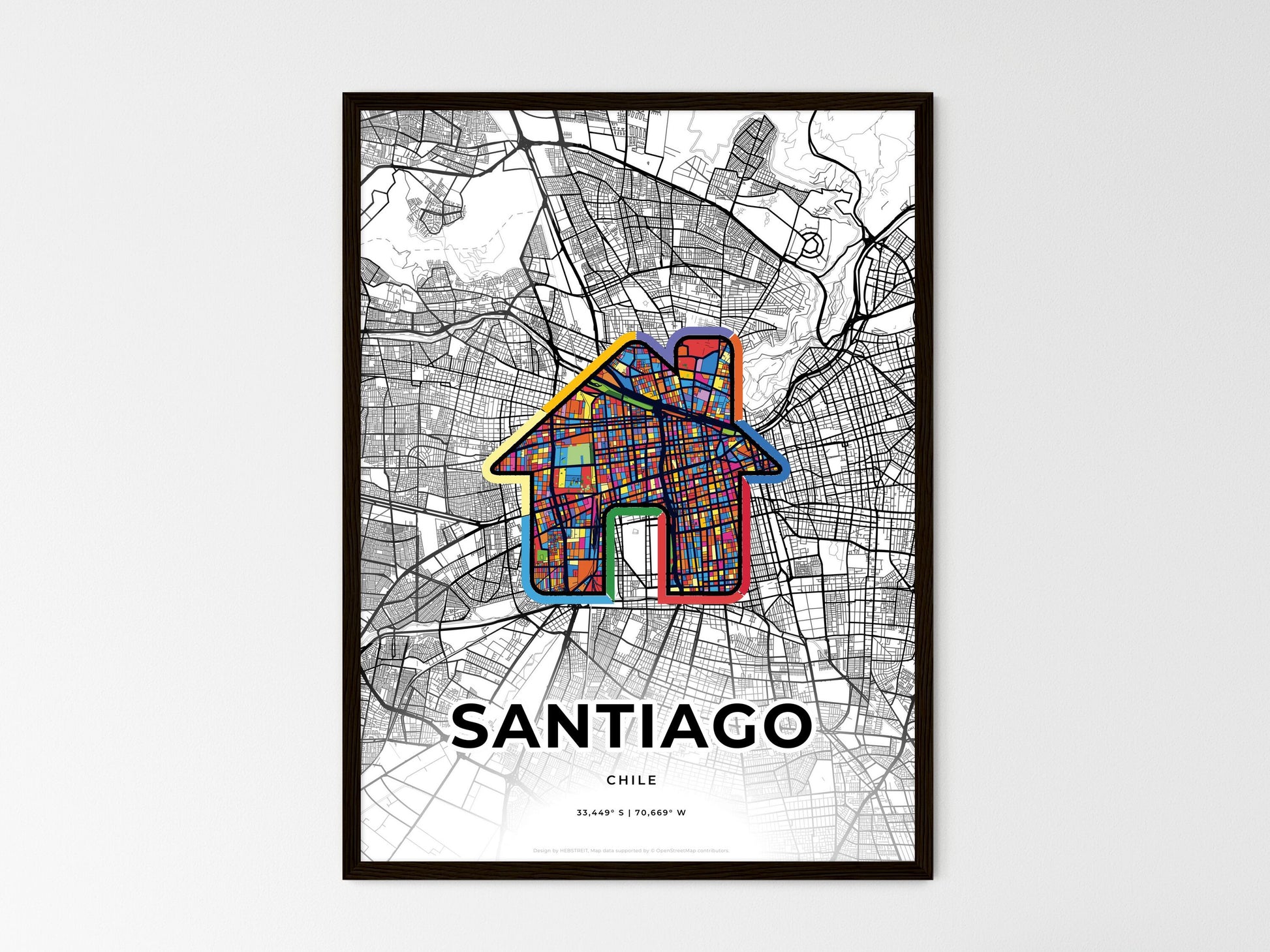 SANTIAGO CHILE minimal art map with a colorful icon. Style 3