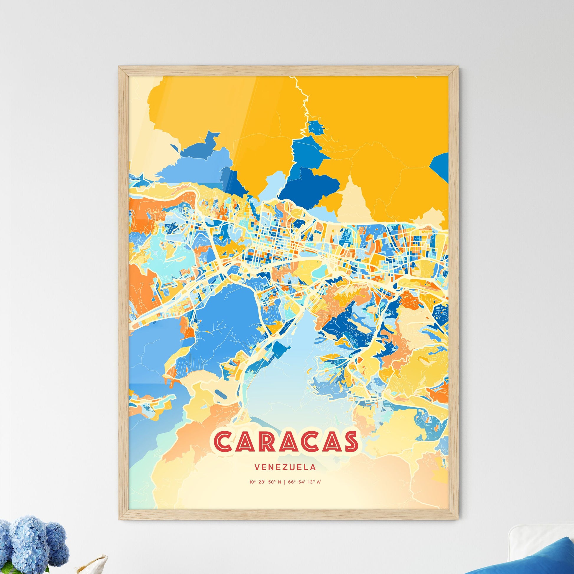 Colorful Caracas Venezuela Fine Art Map Blue Orange
