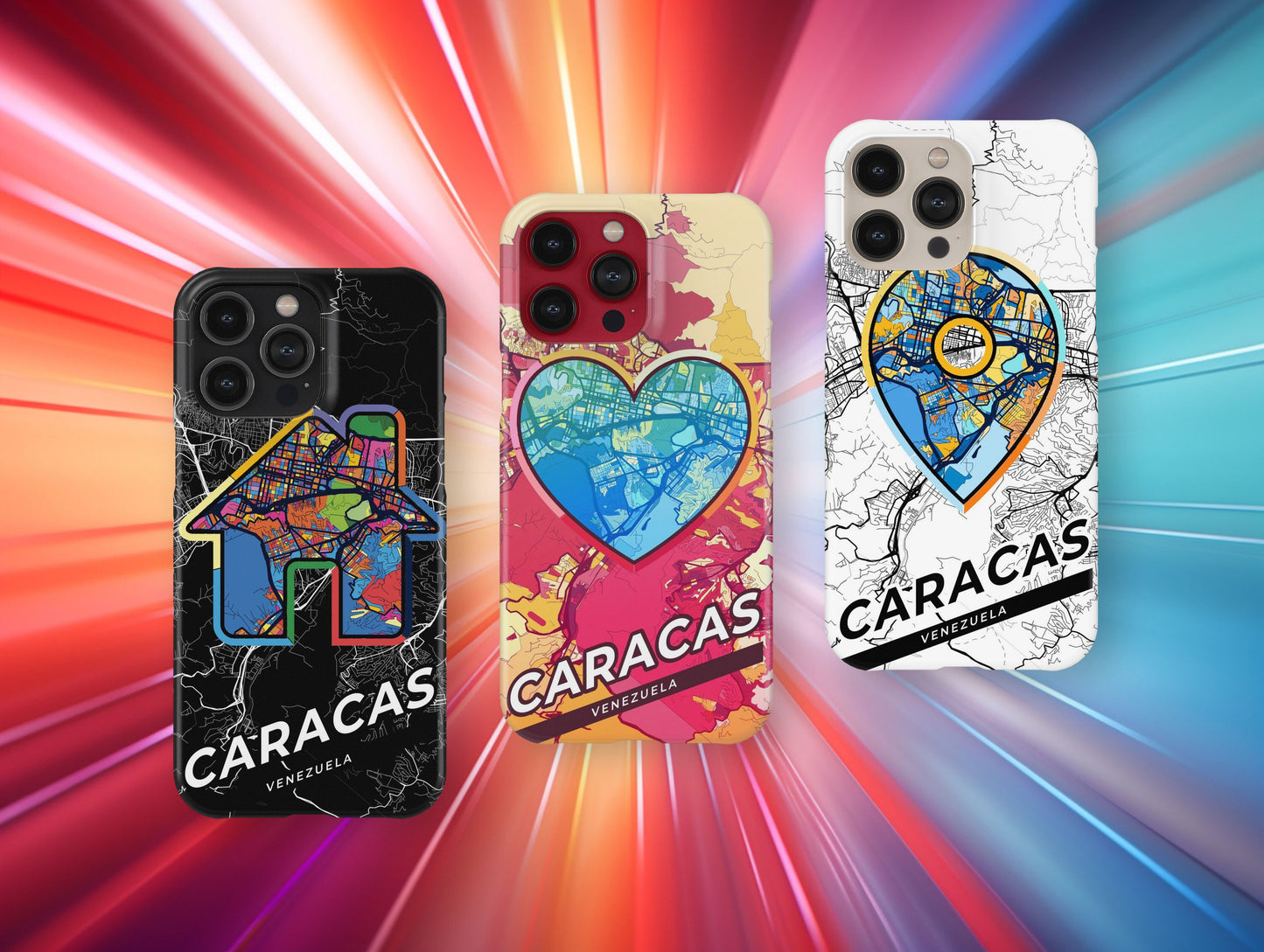 Caracas Venezuela slim phone case with colorful icon. Birthday, wedding or housewarming gift. Couple match cases.