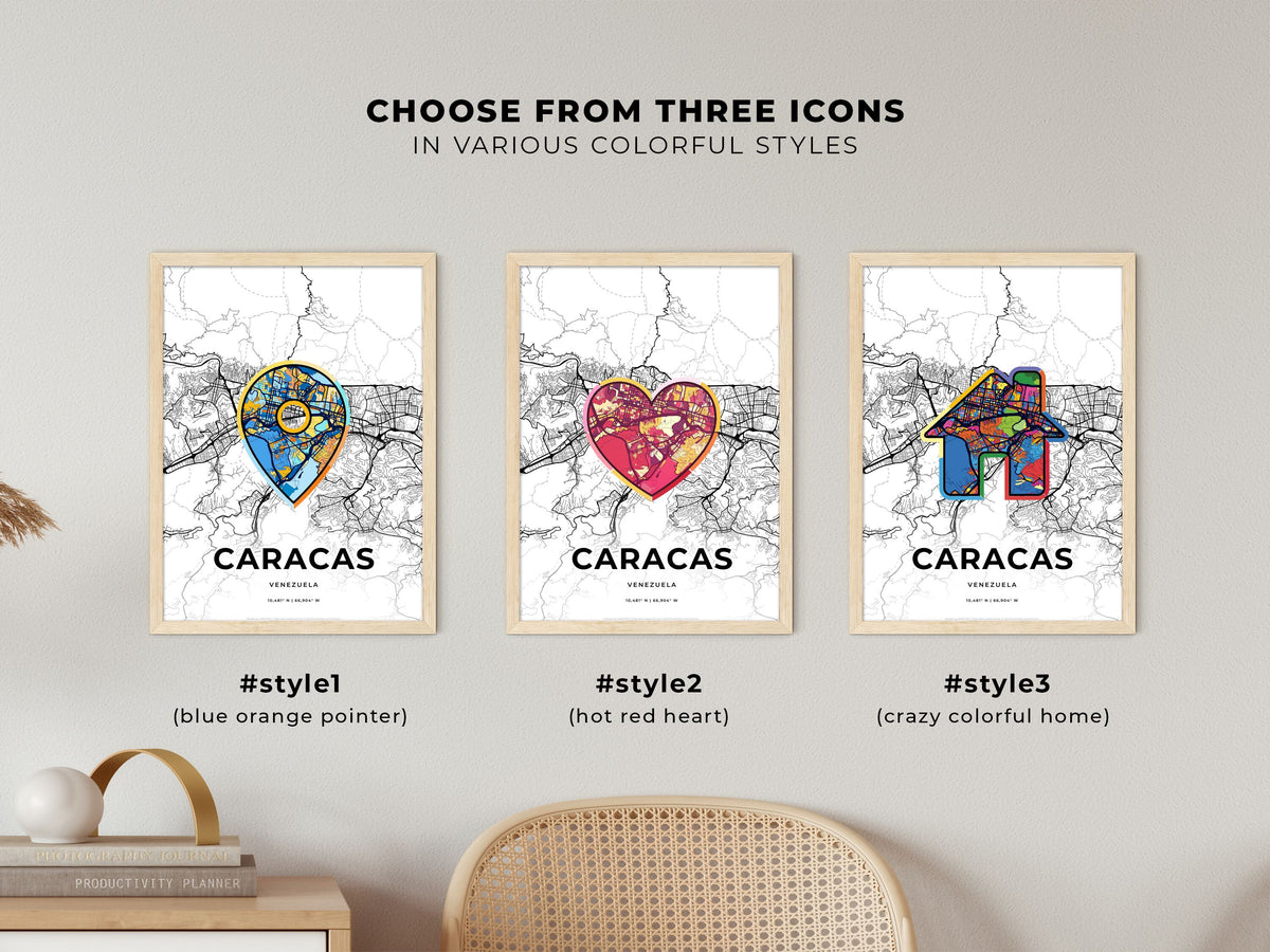 Caracas Venezuela maps with colorful icons