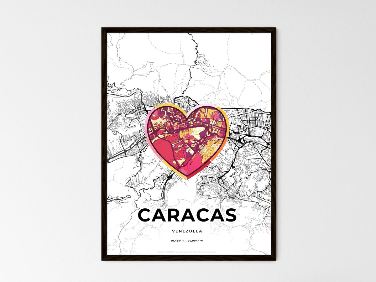 Caracas Venezuela wedding art map with heart icon