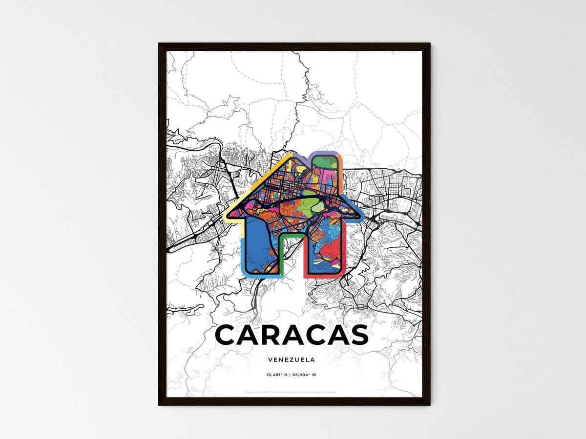 Caracas Venezuela wedding art map with home icon