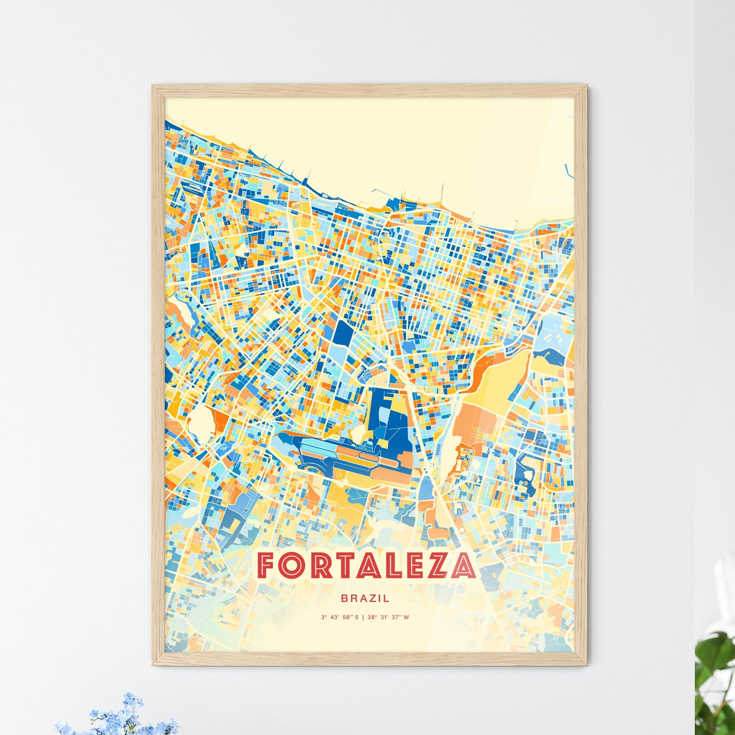 Colorful Fortaleza Brazil Fine Art Map Blue Orange