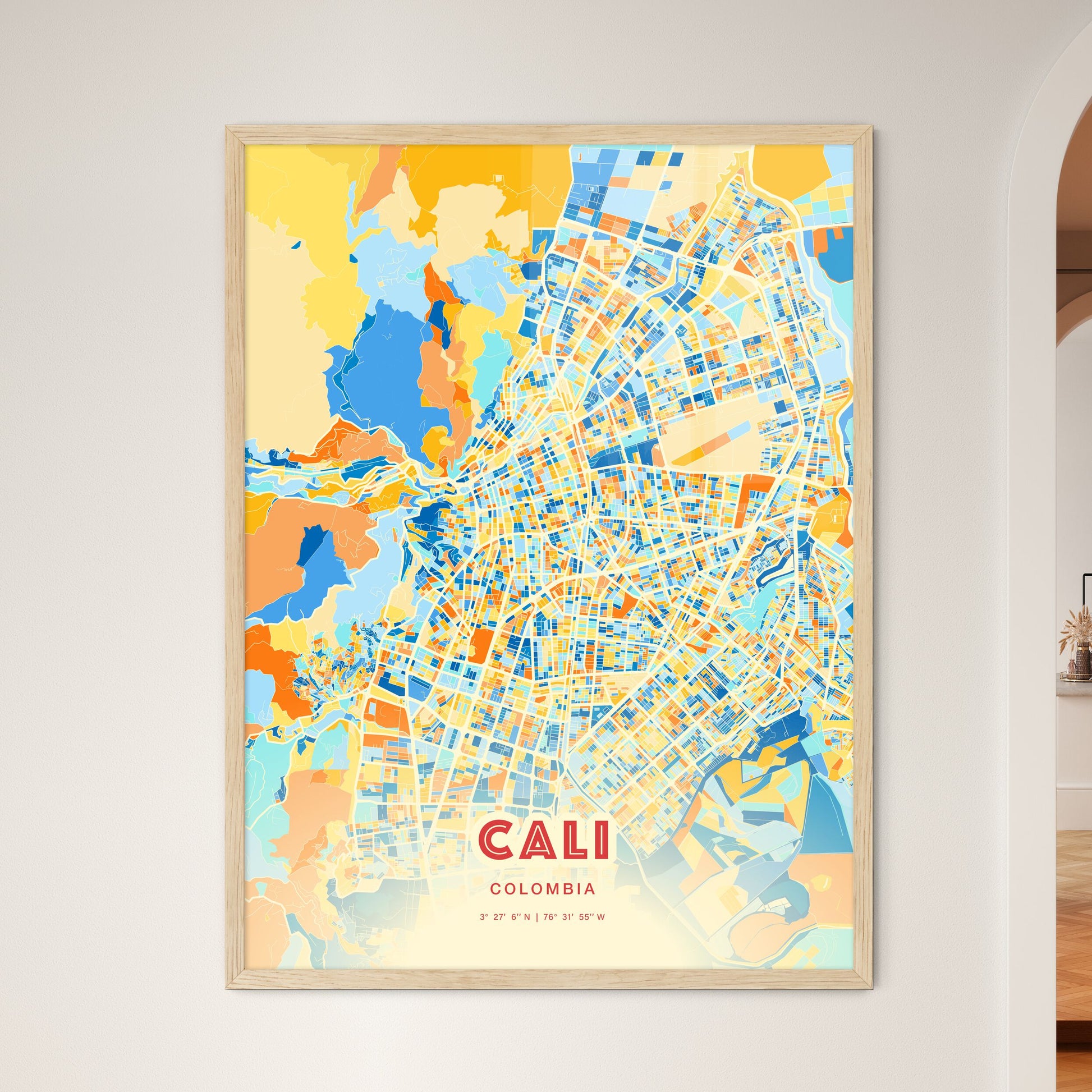 Colorful Cali Colombia Fine Art Map Blue Orange