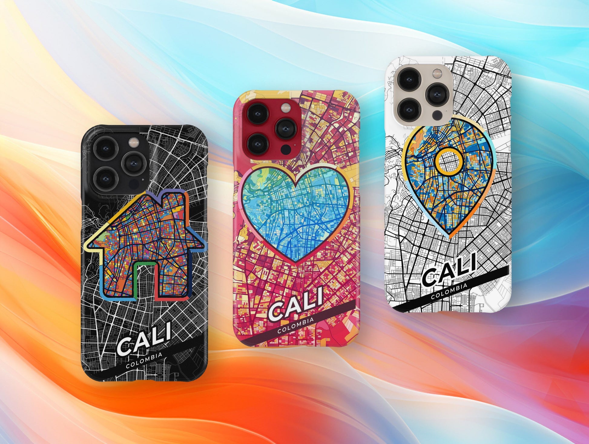 Cali Colombia slim phone case with colorful icon. Birthday, wedding or housewarming gift. Couple match cases.